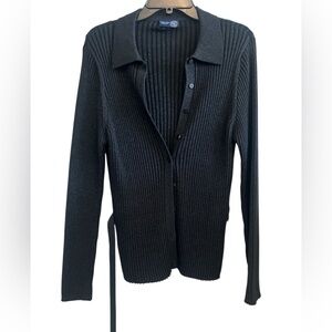 Venezia Jeans for Lane Bryant Vintage Collared/Belted Black Ribbed Sweater 14/16